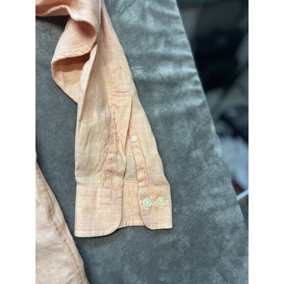 Brooks Brothers Shirt Mens Large Orange Irish Linen Long Sleeve Button Oxford - Picture 2 of 6